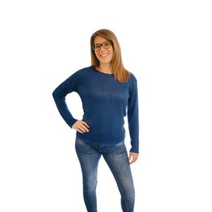 T-shirt donna manica lunga in canapa - Blu denim