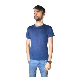 T-shirt uomo manica corta in canapa - Blu denim