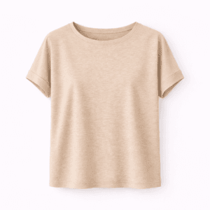 Maglietta in canapa donna beige vestibilità oversize Hupi, abbigliamento sostenibile e termoregolante.