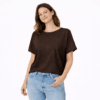 T-shirt donna in canapa 100% naturale colore marrone modello oversize Hupi, tessuto traspirante e sostenibile.