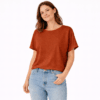 T-shirt donna in canapa 100% naturale colore ruggine modello oversize Hupi, tessuto traspirante e sostenibile.