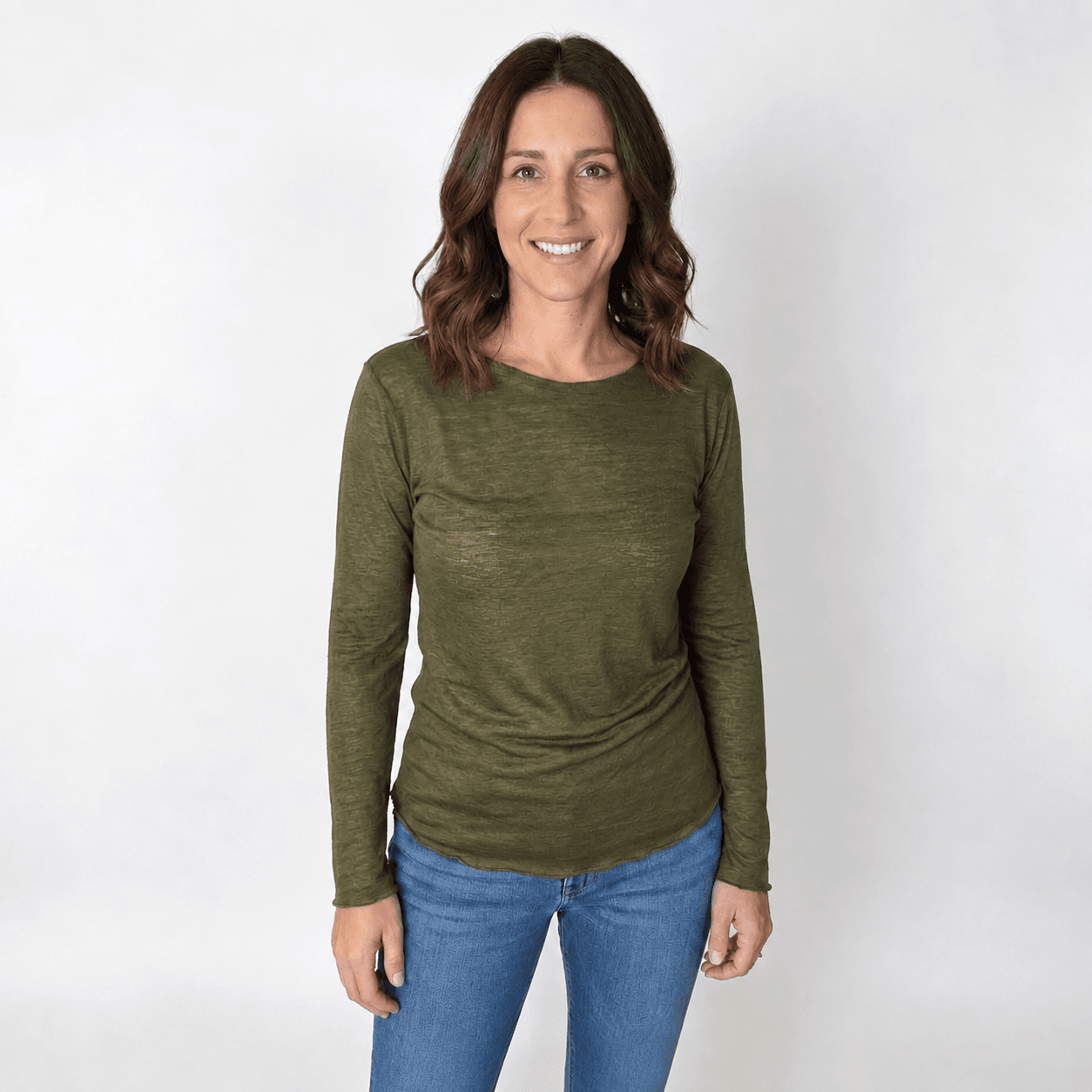 t shirt manica lunga donna in canapa colore verde oliva